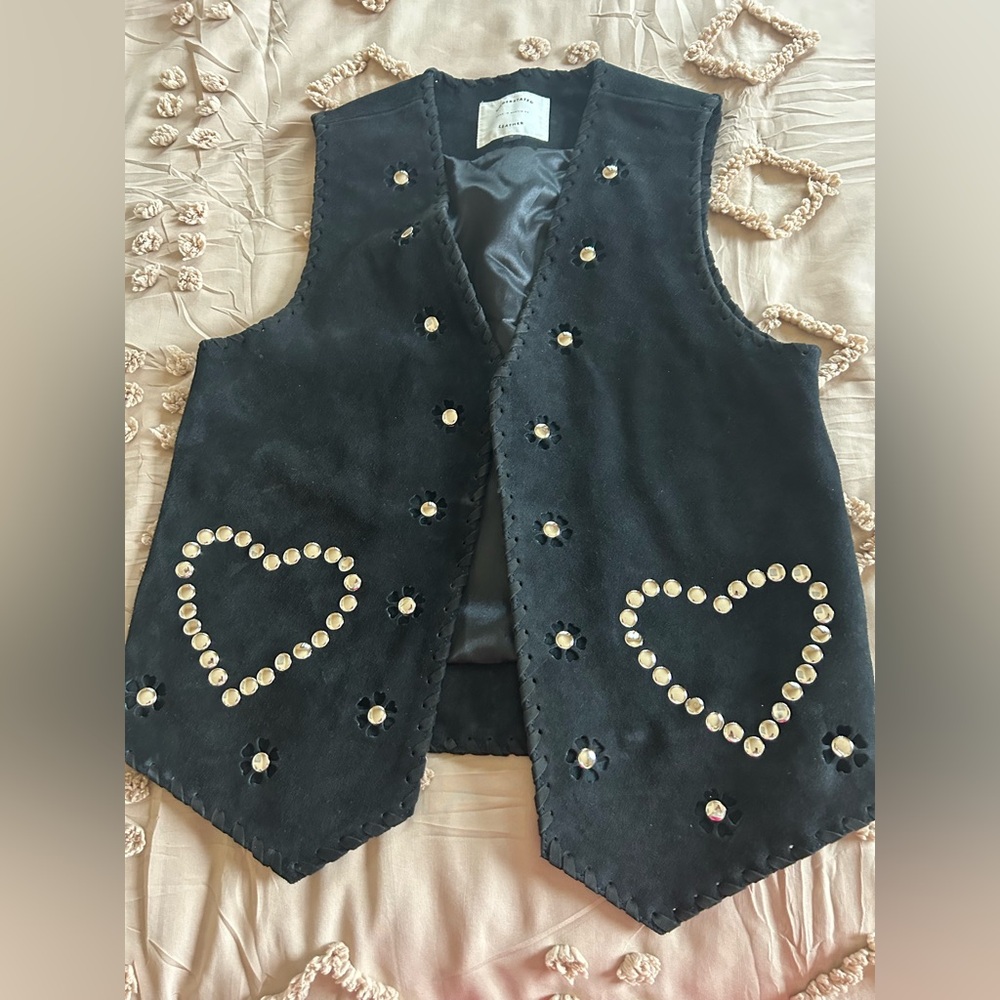 Black Suede Vest with Heart Studs